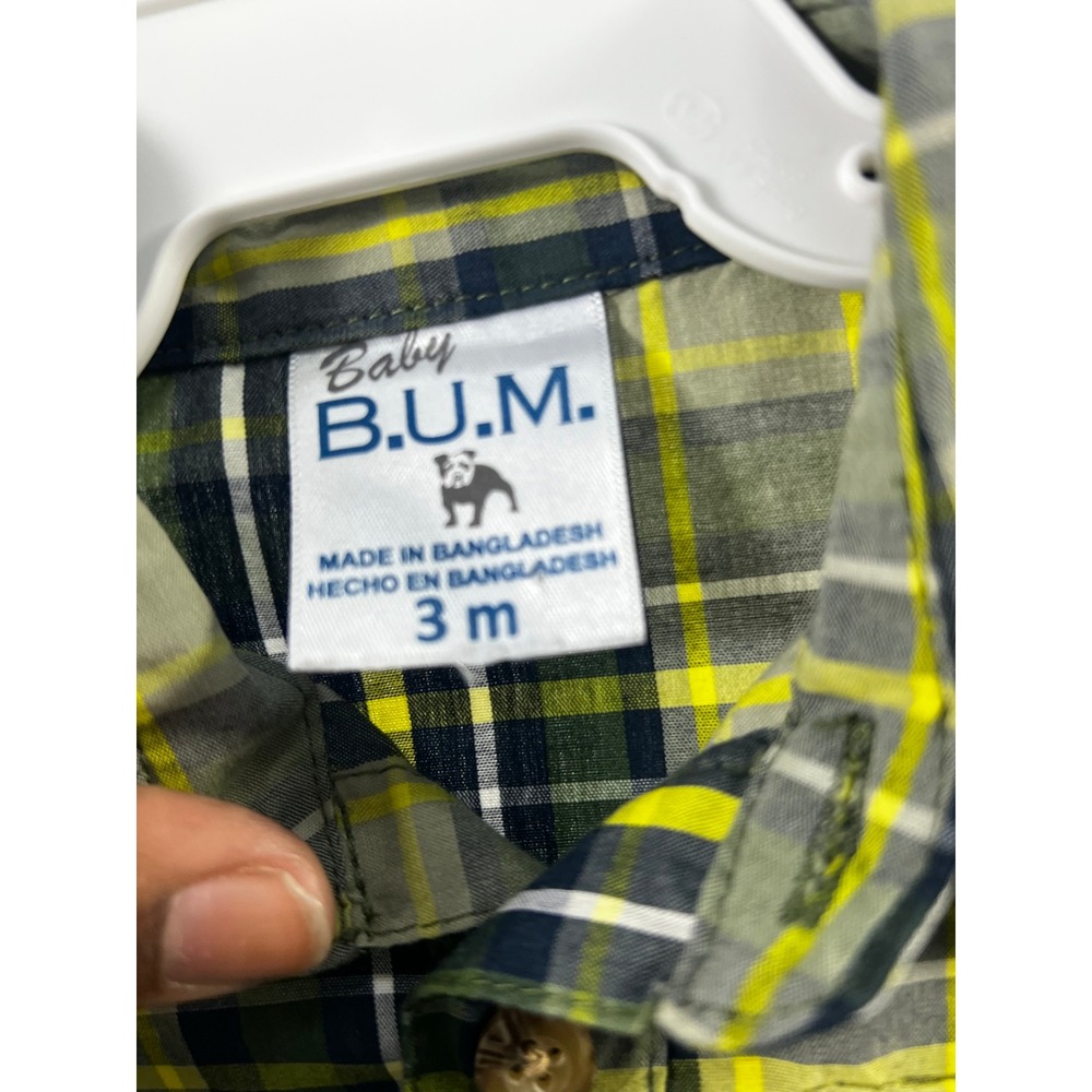 Baby B.U.M. Plaid Button Down Bodysuit Green Yellow Navy Blue 3 Months Romper